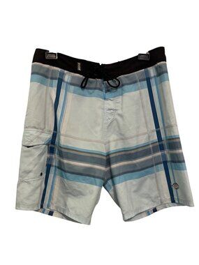 Aftco Bluewater Mens 34 Plaid Board Shorts With Pocket Adjustable Waist Light Bl
